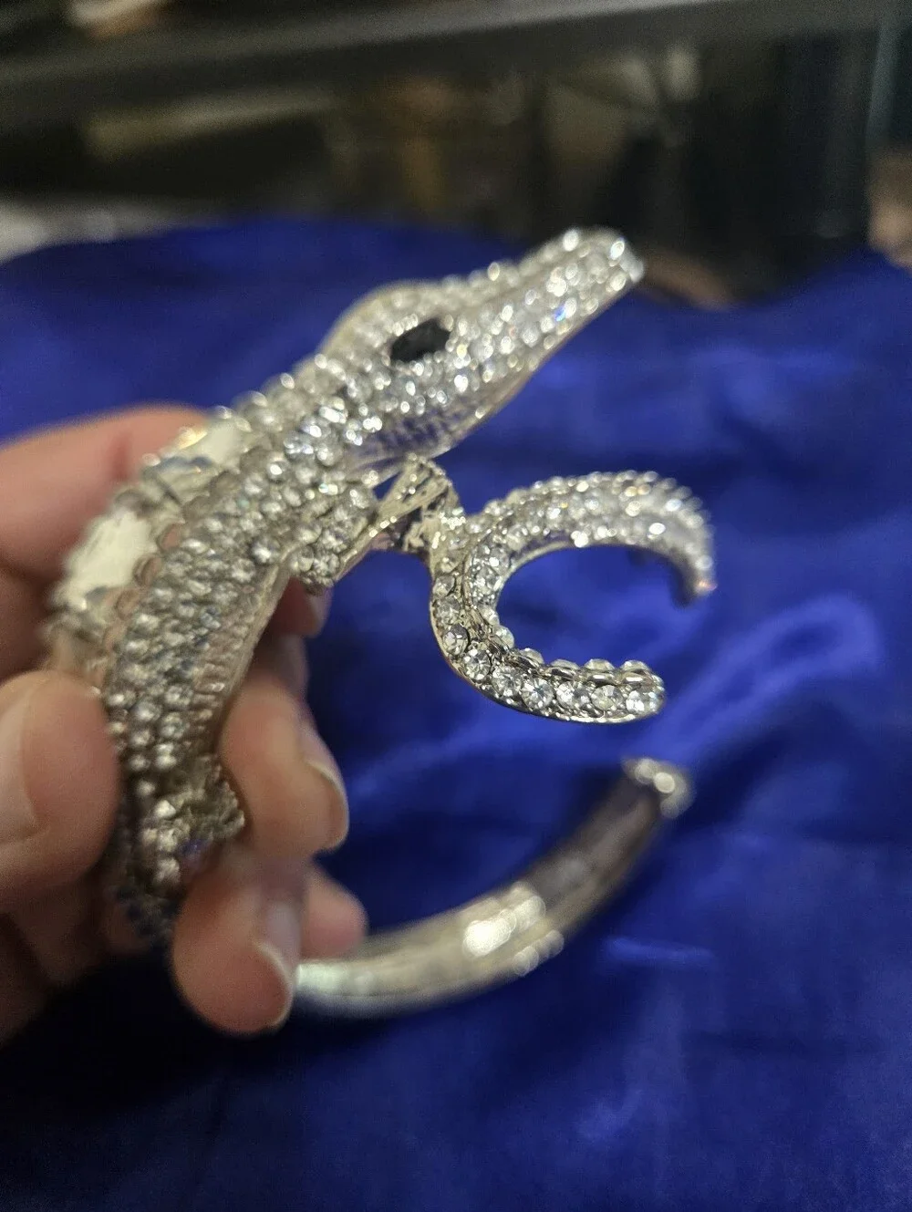 Crystal Alligator Cuff Bracelet - Silver Rhinestone